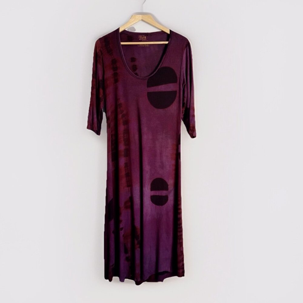 Art to Cloth Abstract Circle Print Plum Midi Dress Women’s Small Artsy Bohemian